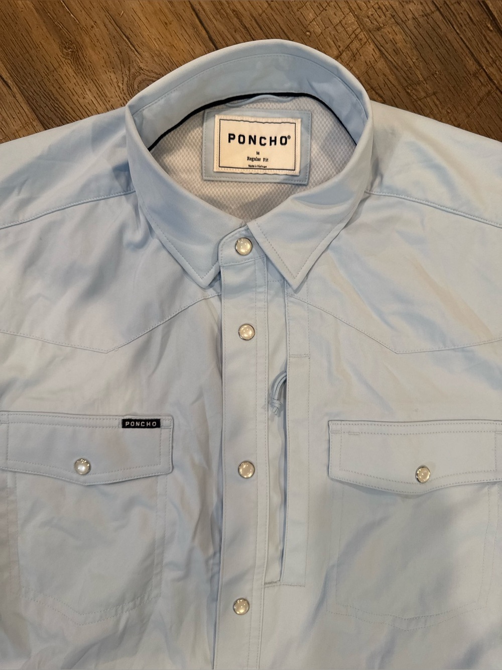 Poncho Outdoors San Gabriel Performance Western Pearl Snap Light Blue Shirt Sz M - Picture 3 of 5